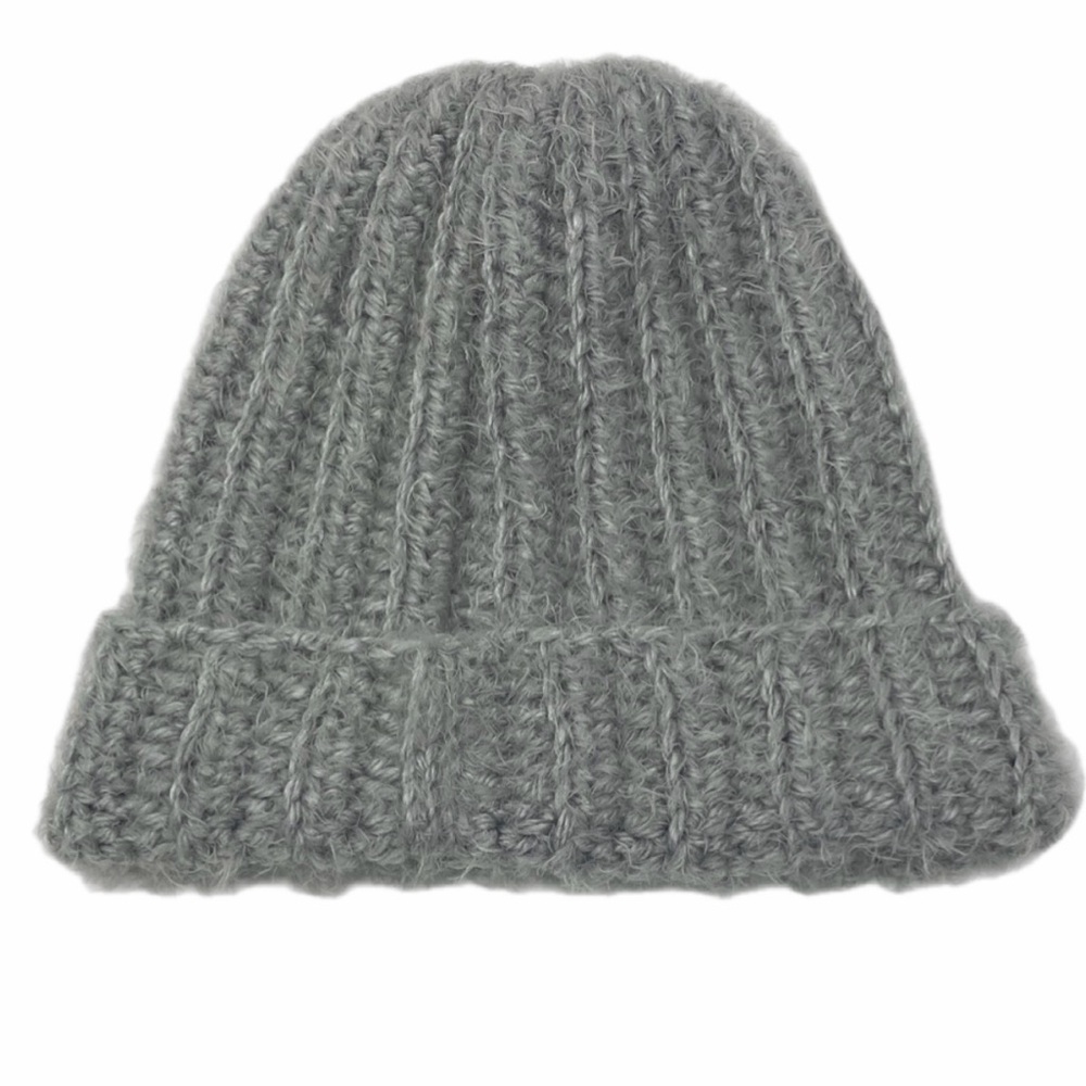 Soft Gray Fuzzy Crocheted Beanie Adult Size